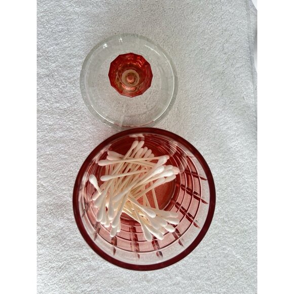 Pink Ombre Glass Vanity Jar 6.5"H x 4"D Storage Container Bathroom Dresser - Picture 5 of 8